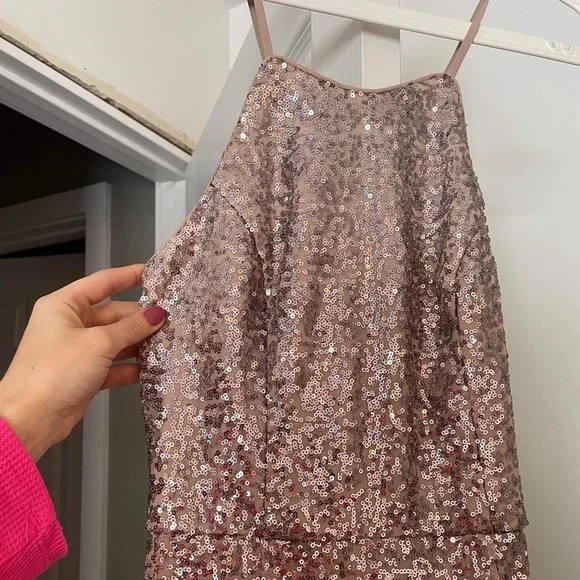 David’s Bridal High-Neck Platinum Sequin Bridesmaid Dress - Picture 6 of 6